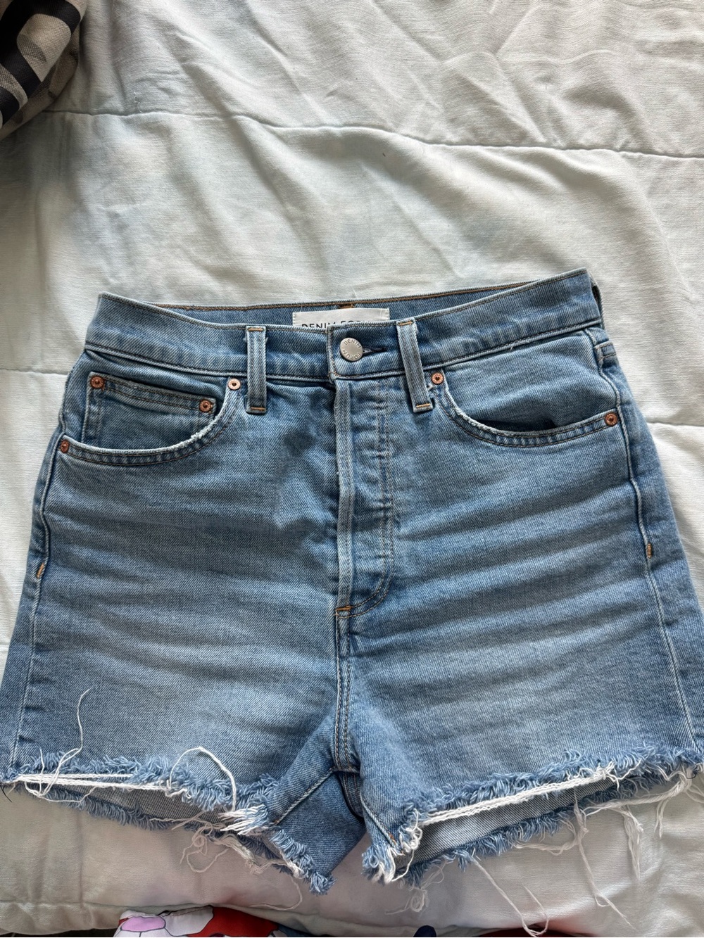 Denim Forum Light Blue High-Rise Frayed Hem Jean Shorts